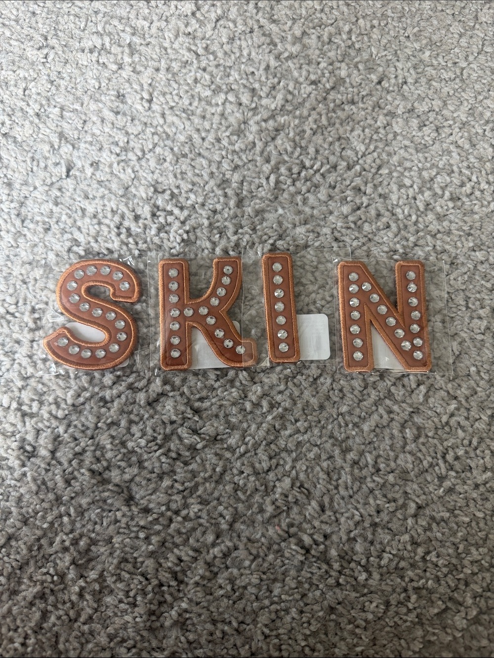 Stoney Clover Lane Tan Letter Patch Set 'SKIN' with Rhinestones